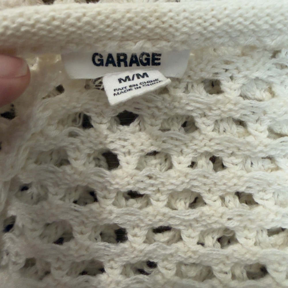 Garage Women Cream Open Knit Crochet Cropped Sweater Long Sleeve Size M - Picture 4 of 4